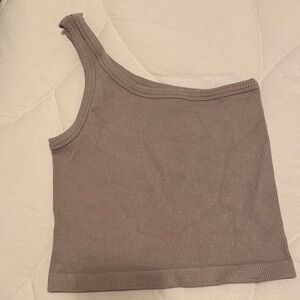 By Together One-Shoulder Ribbed Crop Top - Brown